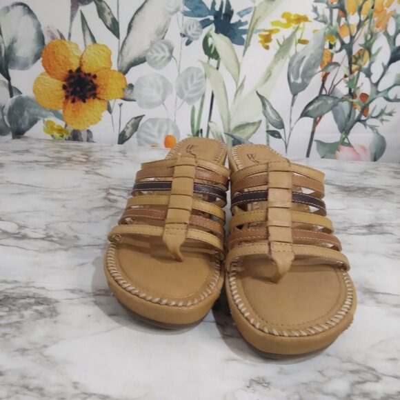 White Mt Chunky Wedge Sandals Leather Multicolor Straps Plataform‎ Slip On  9M - Picture 7 of 10